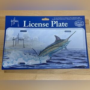 Guy Harvey Blue Marlin Metal License Plate, Offshore Fishing Car Tag.